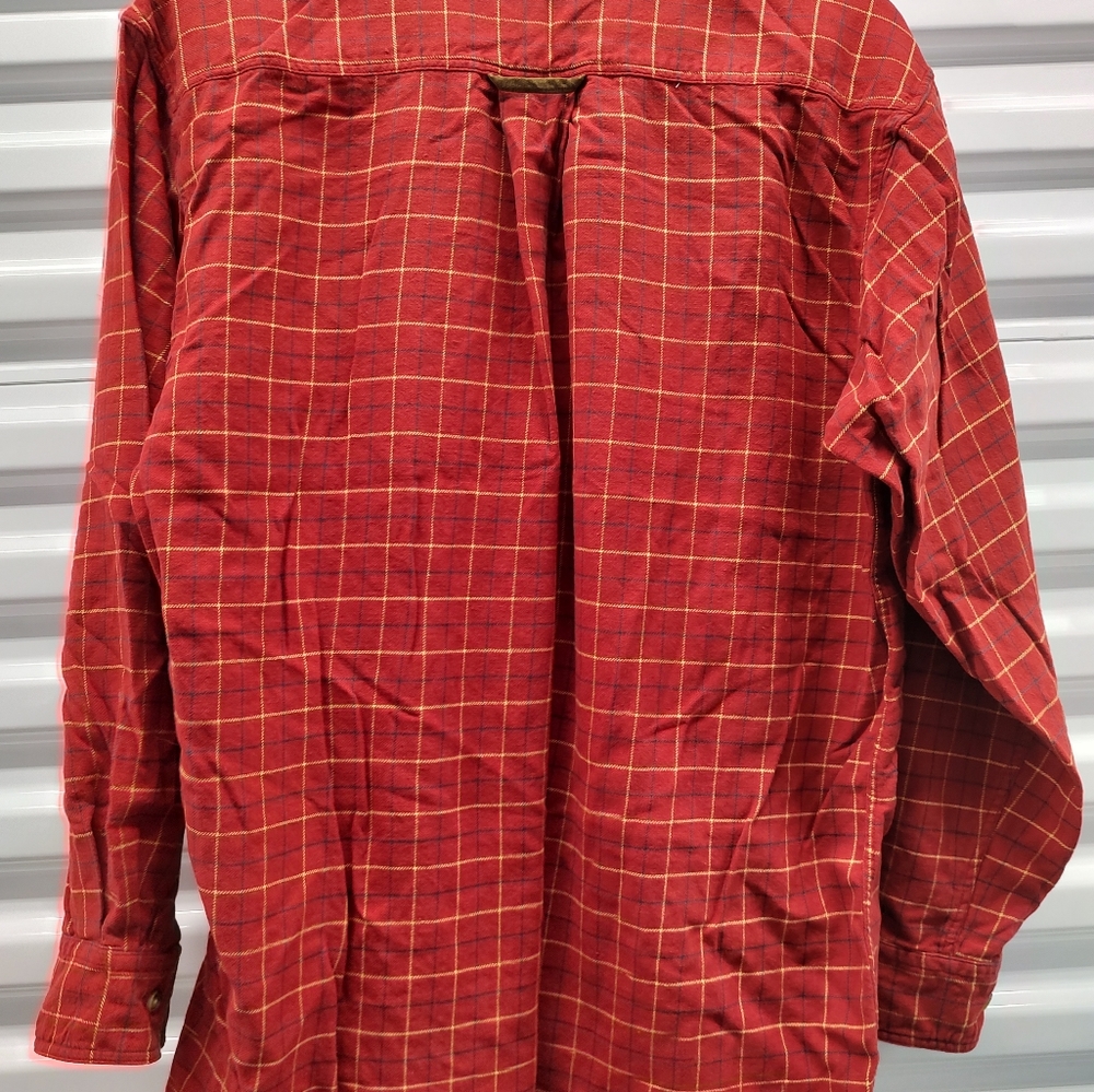 Men's Orvis red plaid flannel button down shirt with faux suede patch si… - Picture 6 of 7